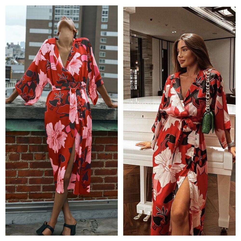 Zara Red Floral Midi Dress